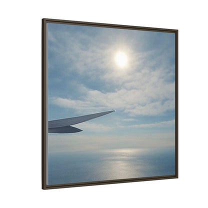 Framed Matte Canvas - Airplane Wing Over Ocean Sky