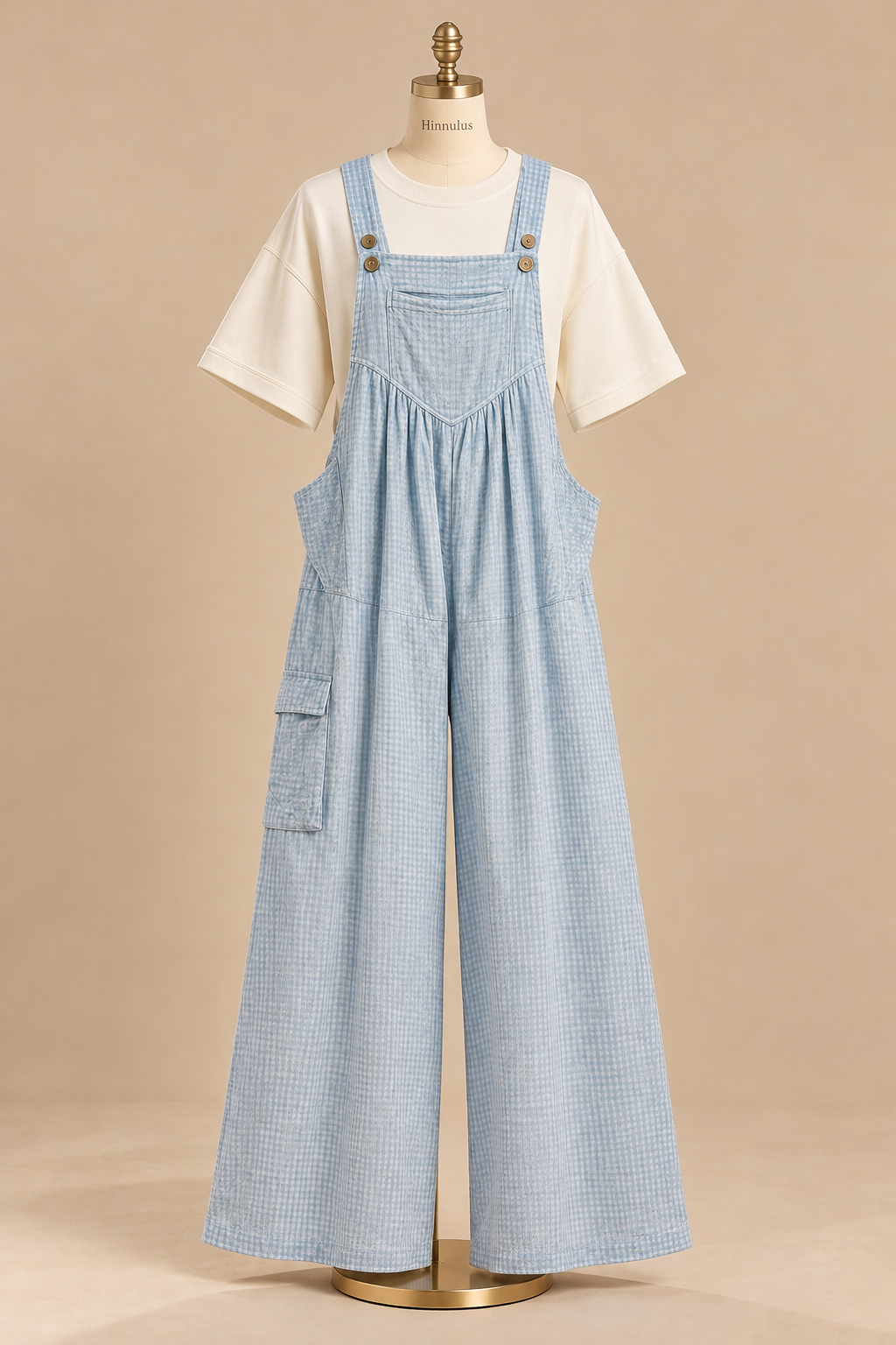 BiBi Vintage Washed Crinkle Gauze Wide Leg Overalls