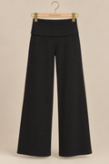 Umgee Cotton Viscose Folded Waistband Straight Leg Pants