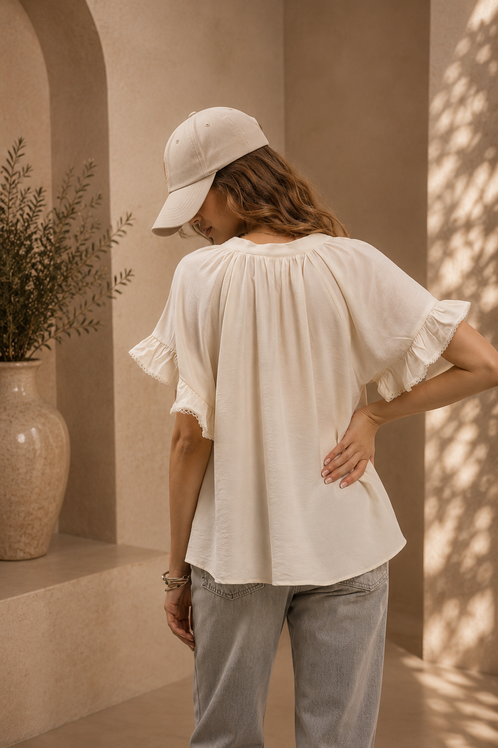 Ruffle Sleeve V-Neck Blouse | Elegant Women’s Blouse