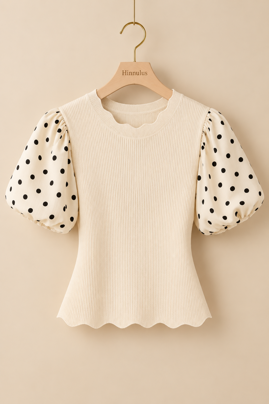 Polka Dot Balloon Sleeve Blouse