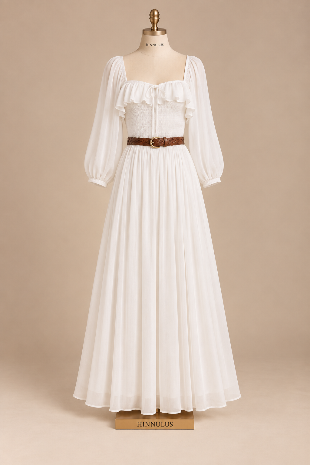 Ruffled Square Neck Balloon Sleeve Dress