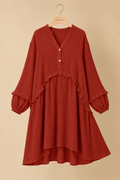 Double Take Full Size Texture Half Button Ruffle Trim Dress
