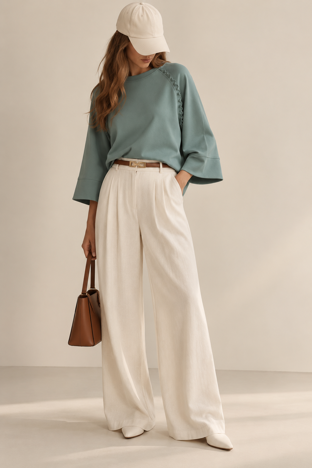 Umgee Ruffle Trim 3/4 Raglan Sleeve Top