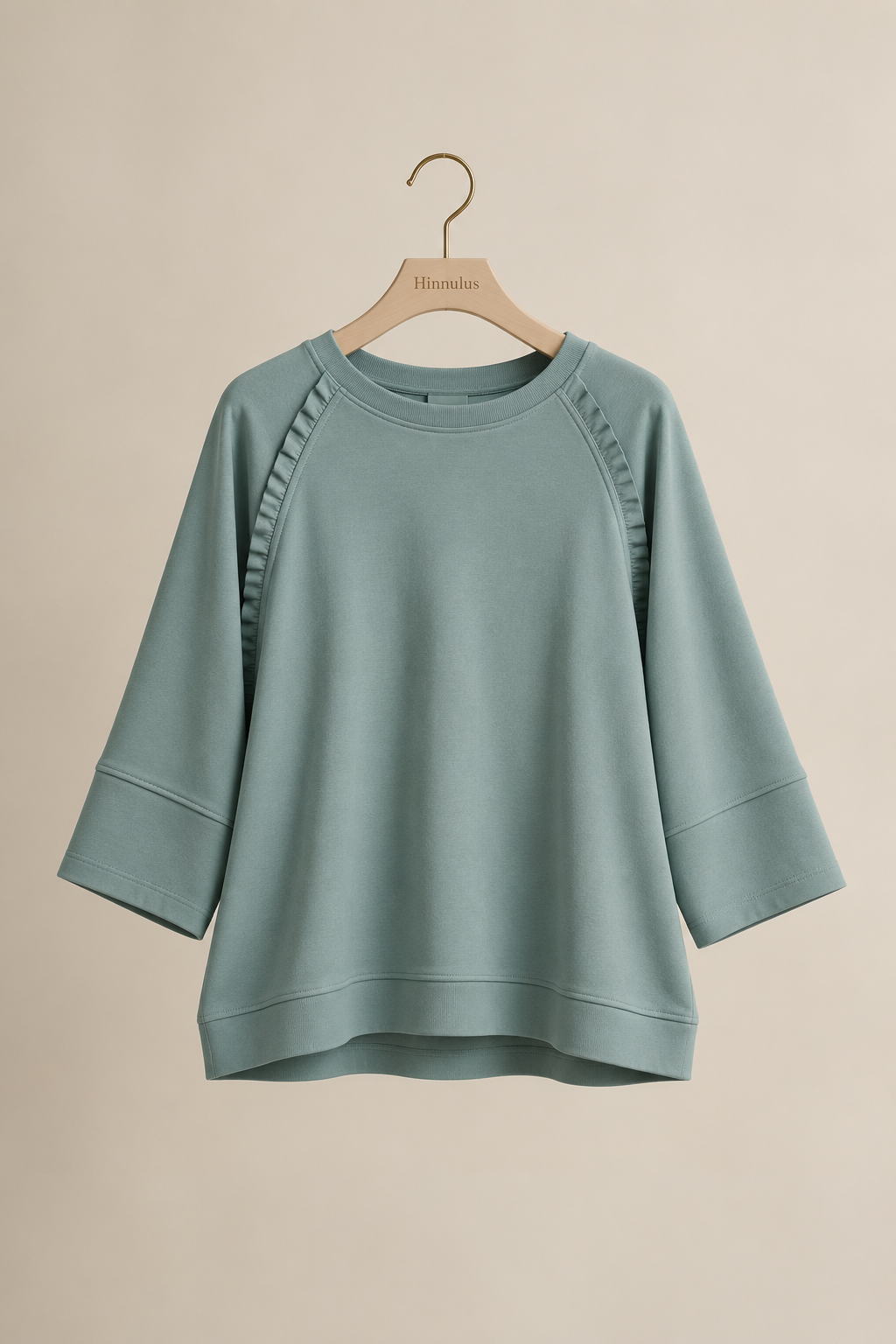 Umgee Ruffle Trim 3/4 Raglan Sleeve Top