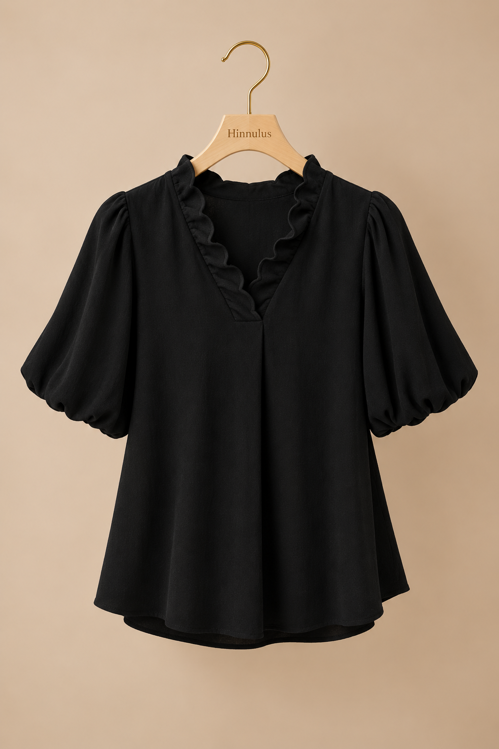 Linen Scallop Trim V-Neck Blouse
