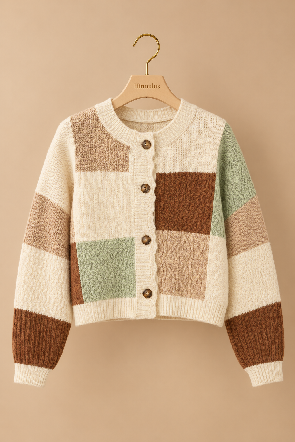 VERY J Color Block Button Down Textured Sweater Cardigan