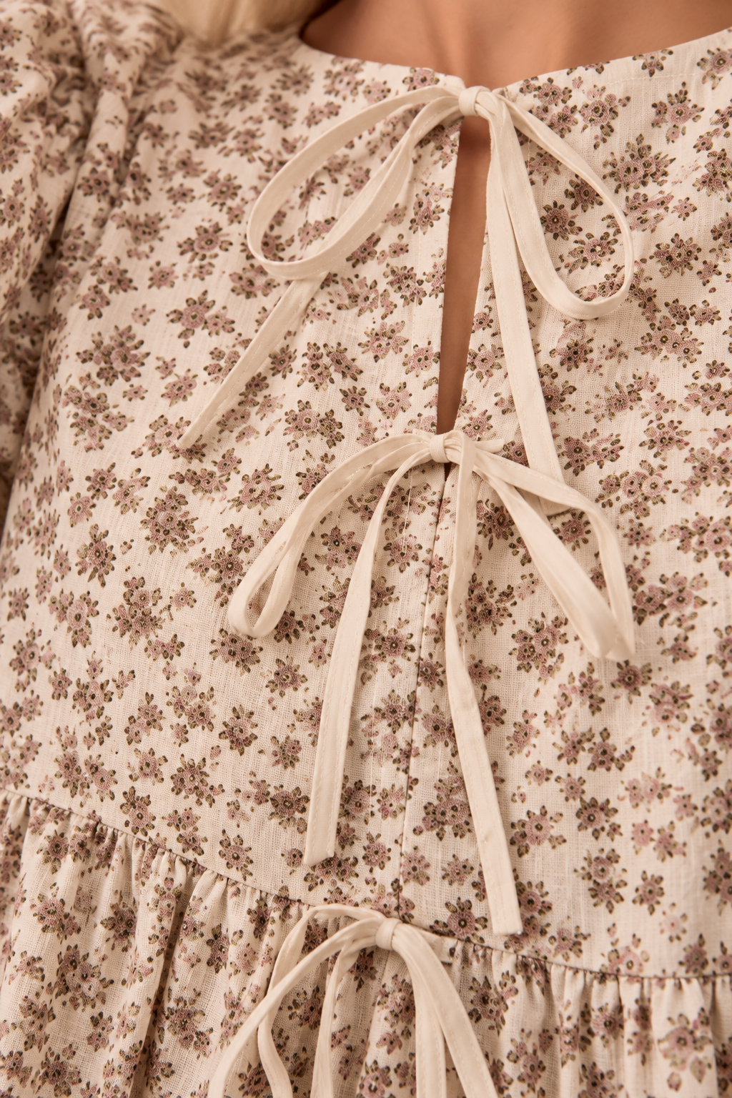 BiBi Floral Printed Peplum Blouse with Shirring and Tied