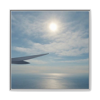 Framed Matte Canvas - Airplane Wing Over Ocean Sky