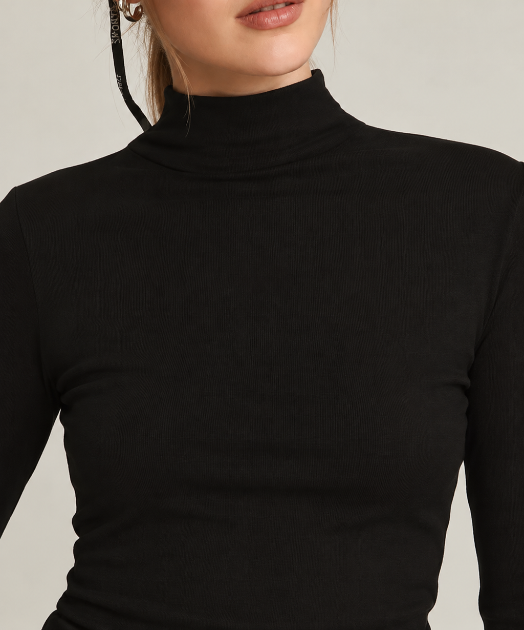 The Ruched Lyocell Mock Neck Top