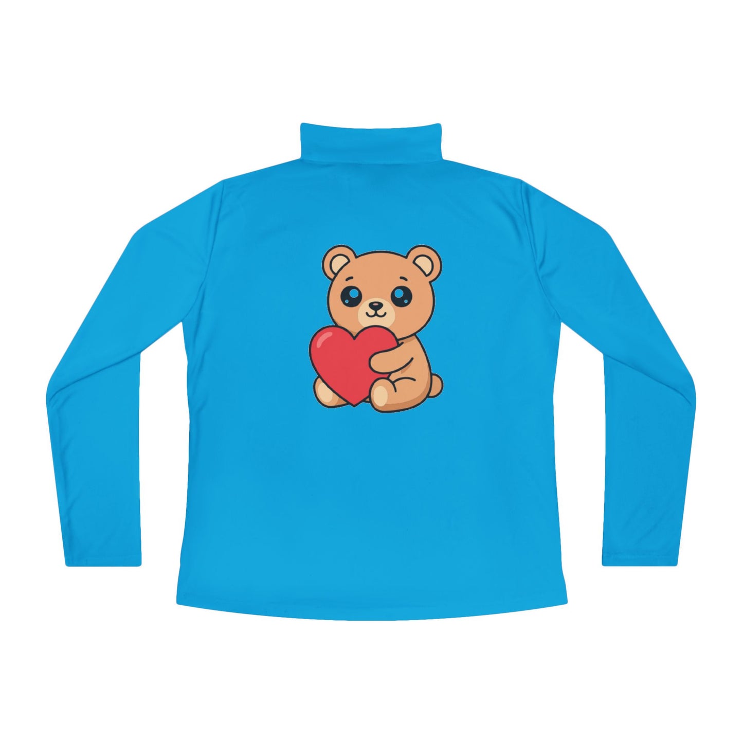 Ladies Quarter-Zip Pullover — Cute Bear Holding Heart Graphic