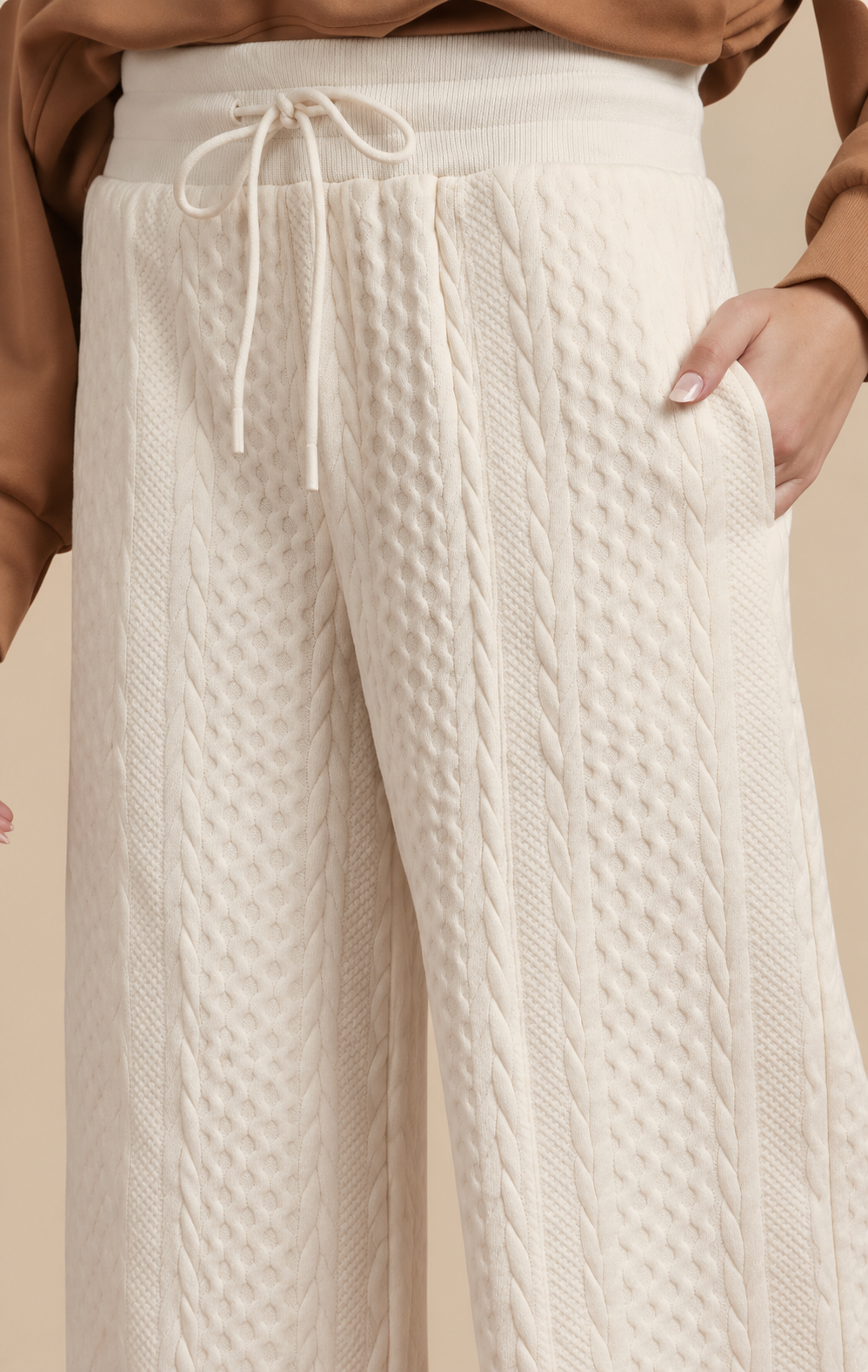 Umgee Cable Knit Textured Wide Leg Pants