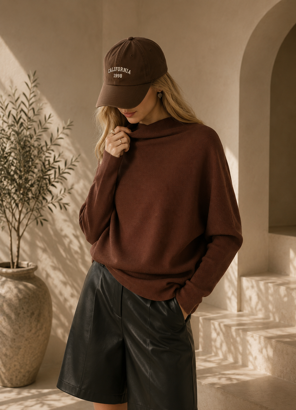 Draped Turtleneck Knit Top