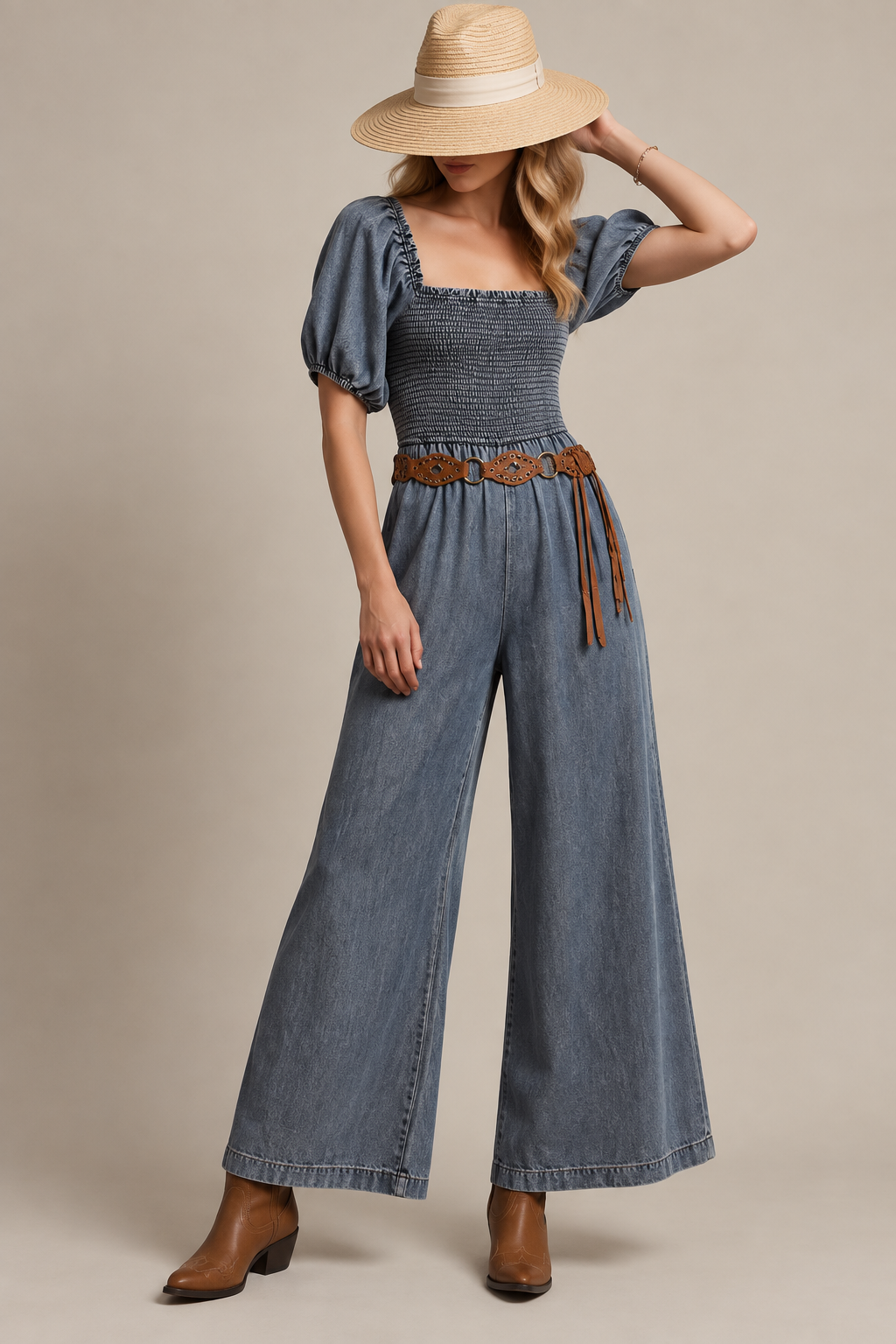 The Sienna Denim Jumpsuit | Women’s Square Neck Jumpsuit