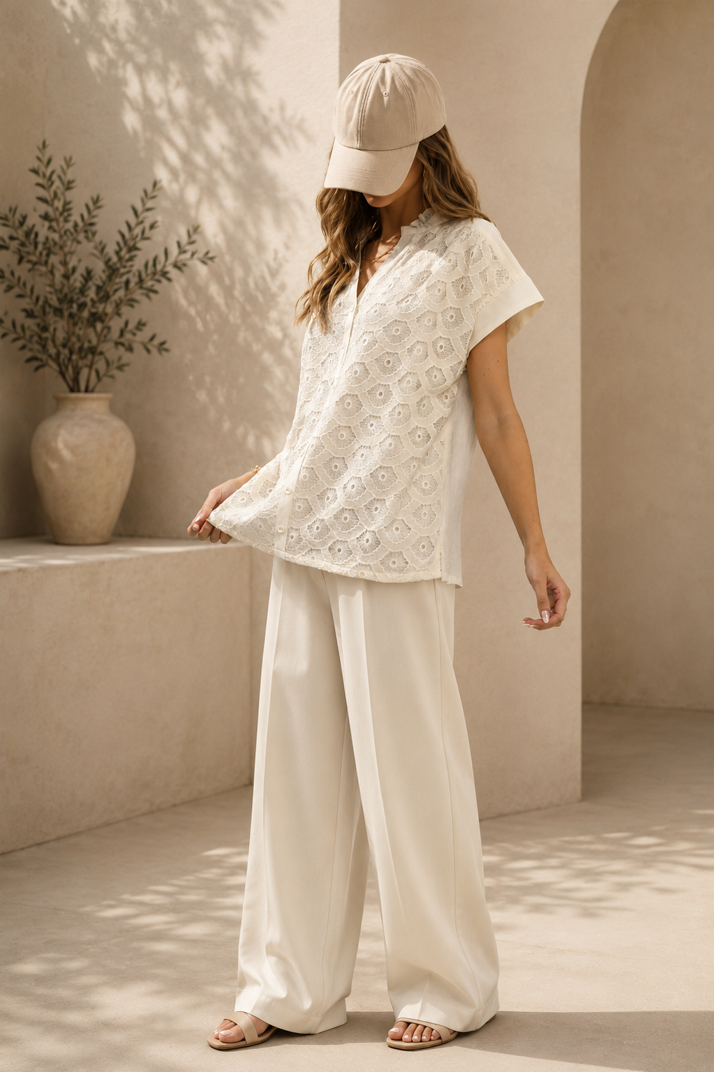 Lace Button-Front Blouse