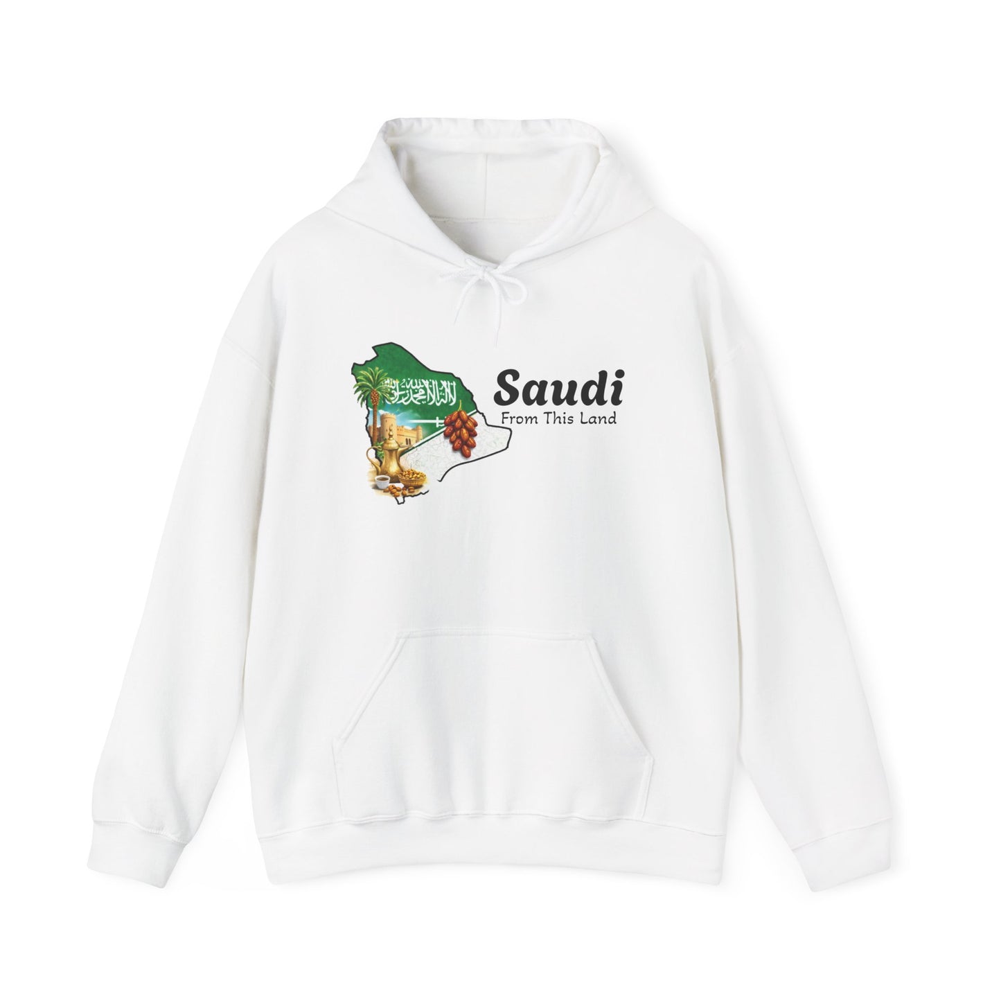 Saudi Map Hoodie — 'Saudi From This Land' Coffee & Date Palm Design