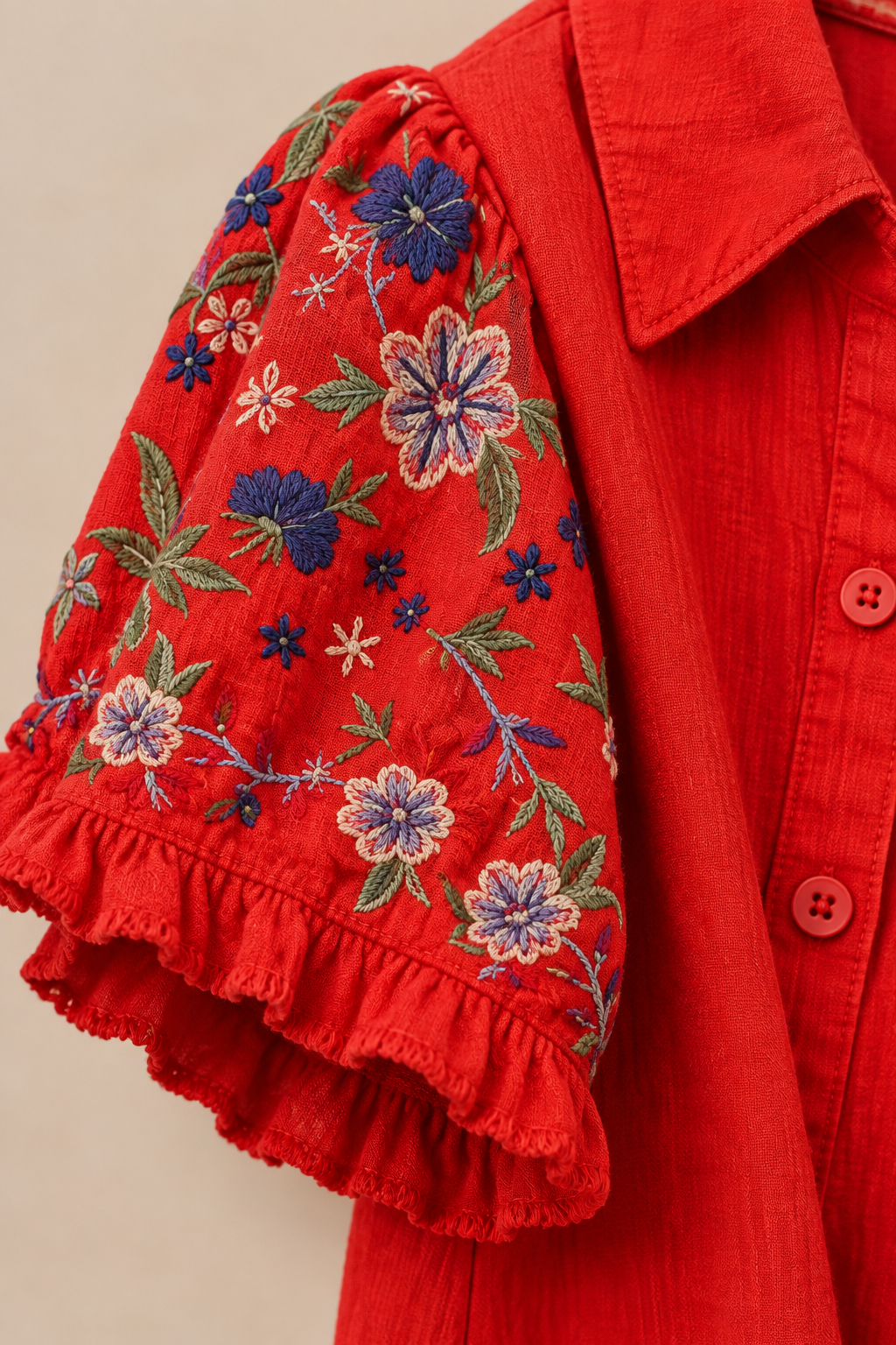 Umgee Full Size Linen Shirt with Embroidered Sleeves Plus Size