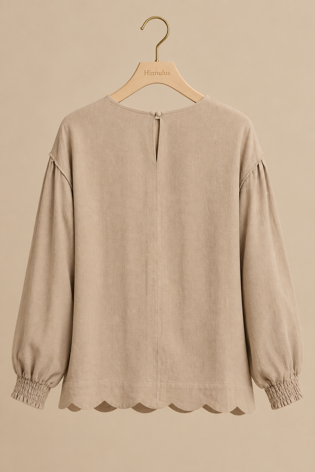 Linen Scallop Hem Long Sleeve Blouse