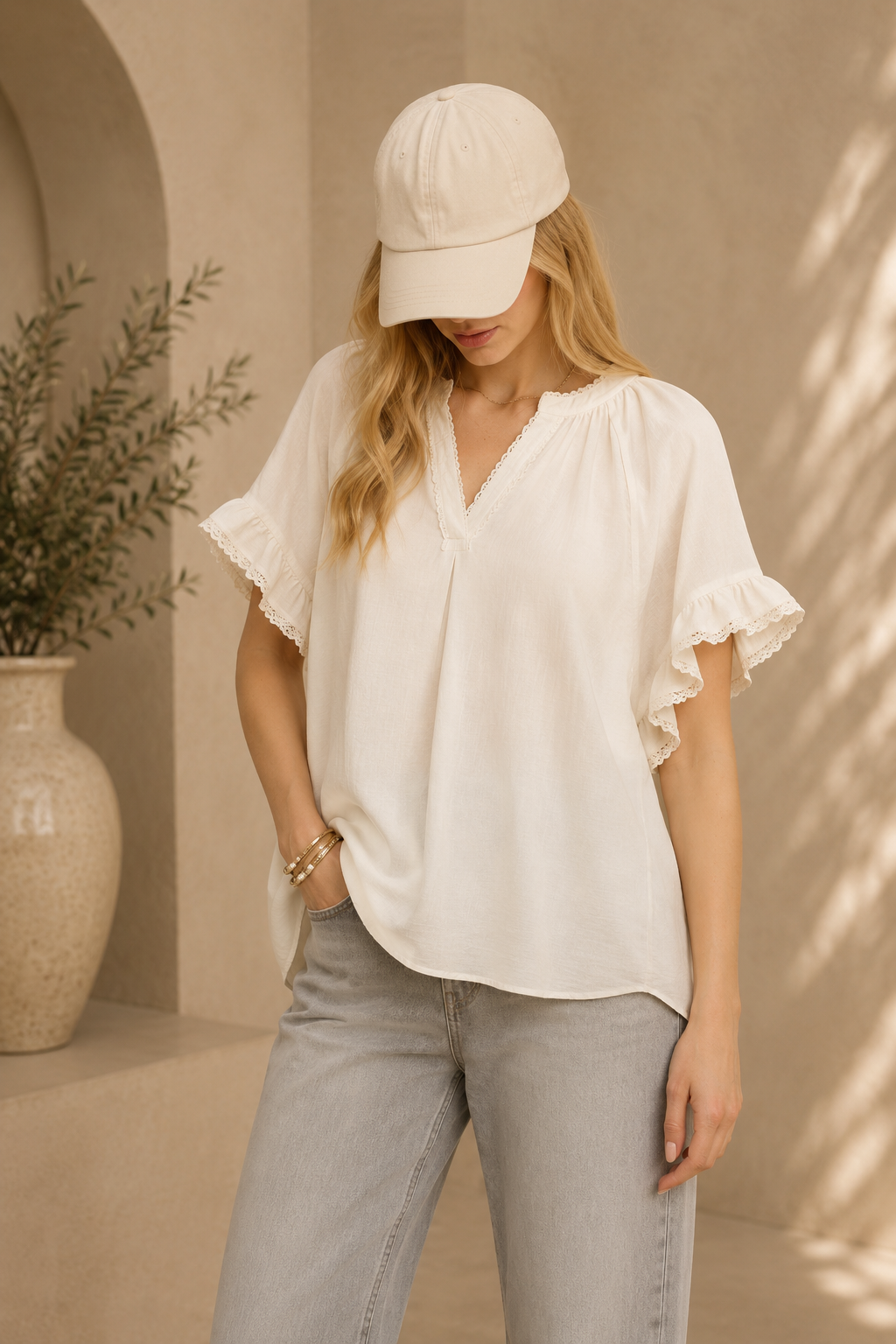 Ruffle Sleeve V-Neck Blouse | Elegant Women’s Blouse