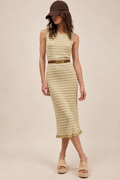 The Striped Knit Ruffle Maxi Dress