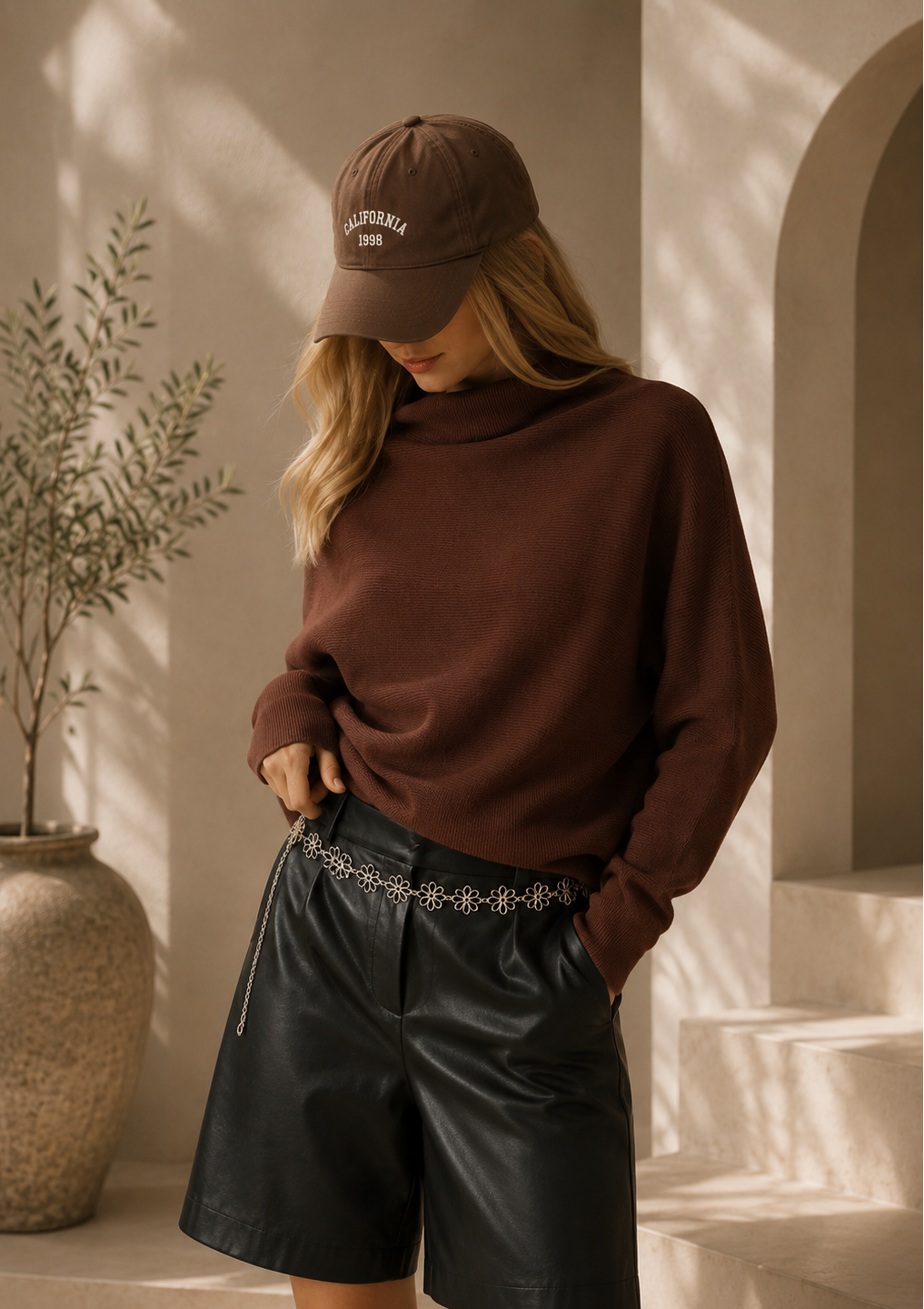 Draped Turtleneck Knit Top