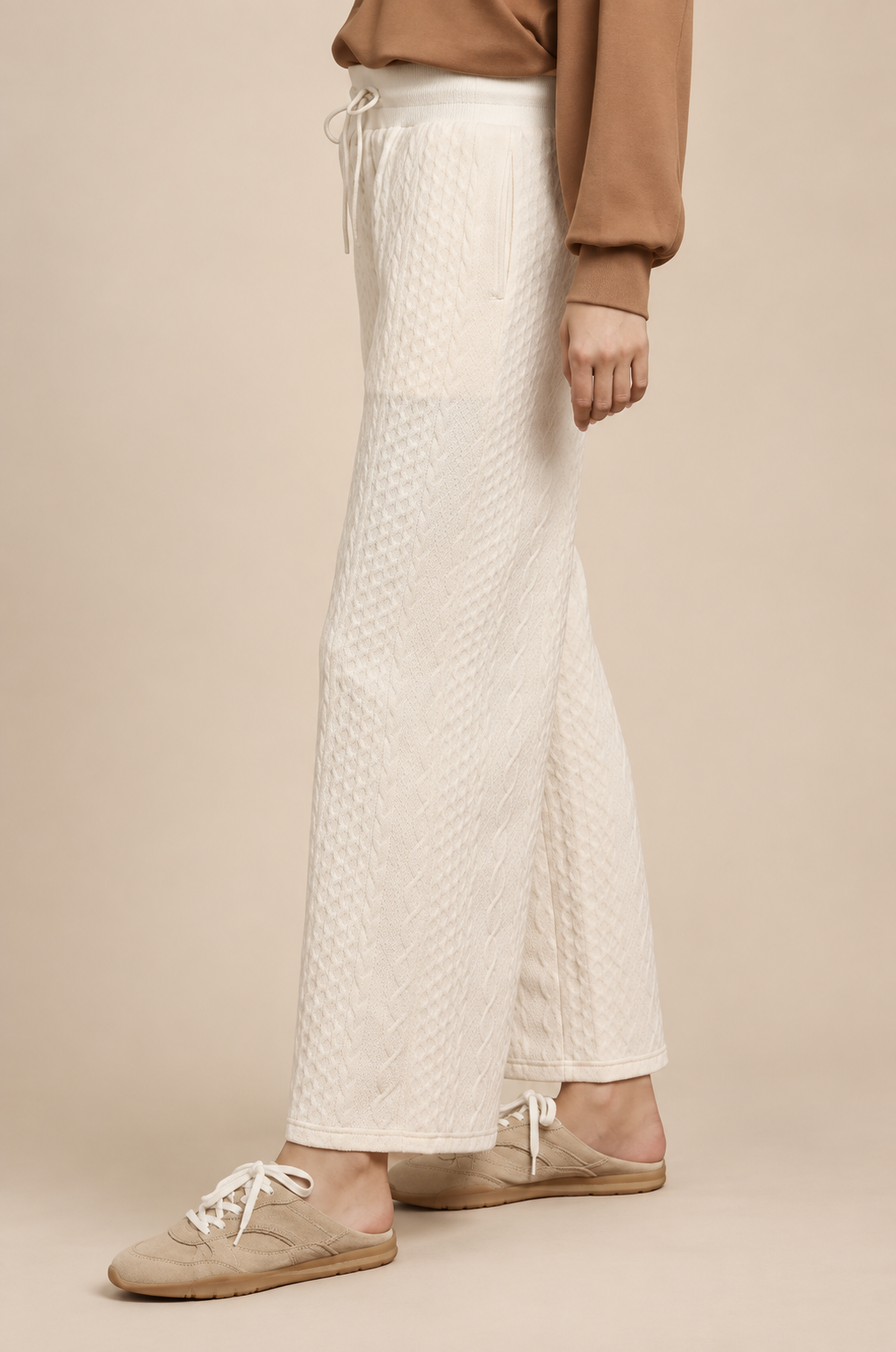 Umgee Cable Knit Textured Wide Leg Pants