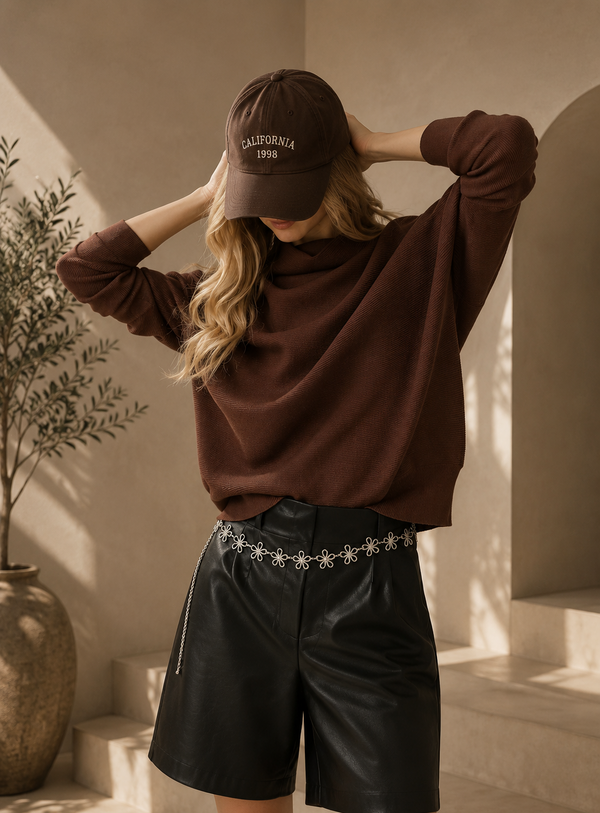 Draped Turtleneck Knit Top