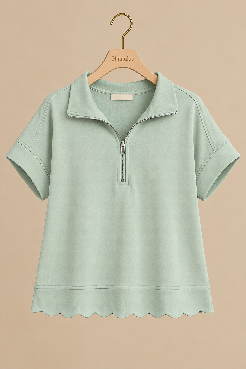 Half-Zip Scalloped Knit Pullover