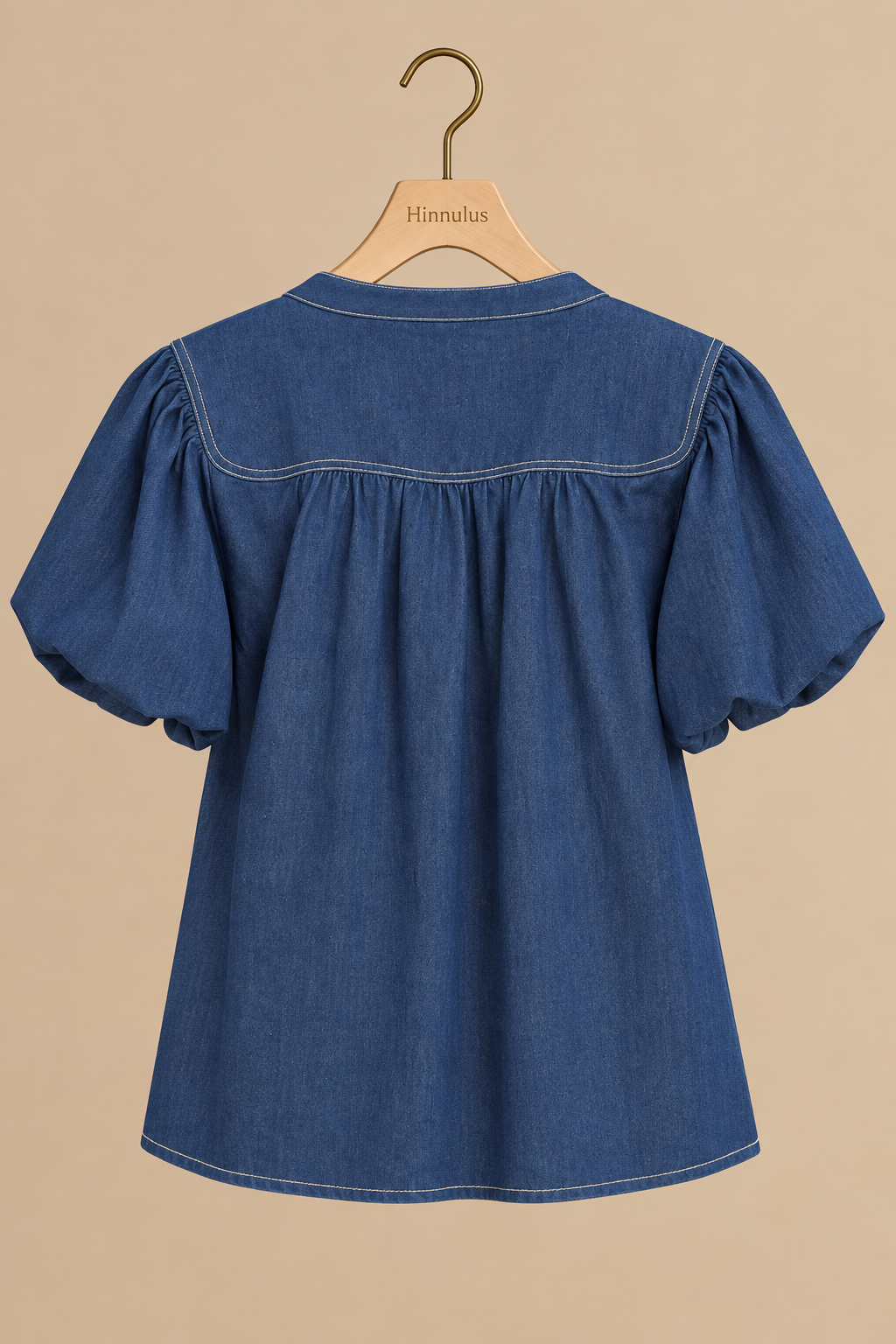 Vintage Denim Puff Sleeve Blouse | Women’s Cotton Denim Top