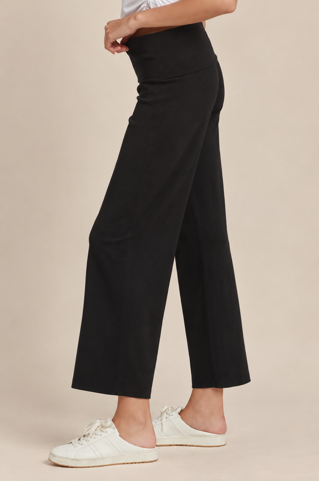 Umgee Cotton Viscose Folded Waistband Straight Leg Pants
