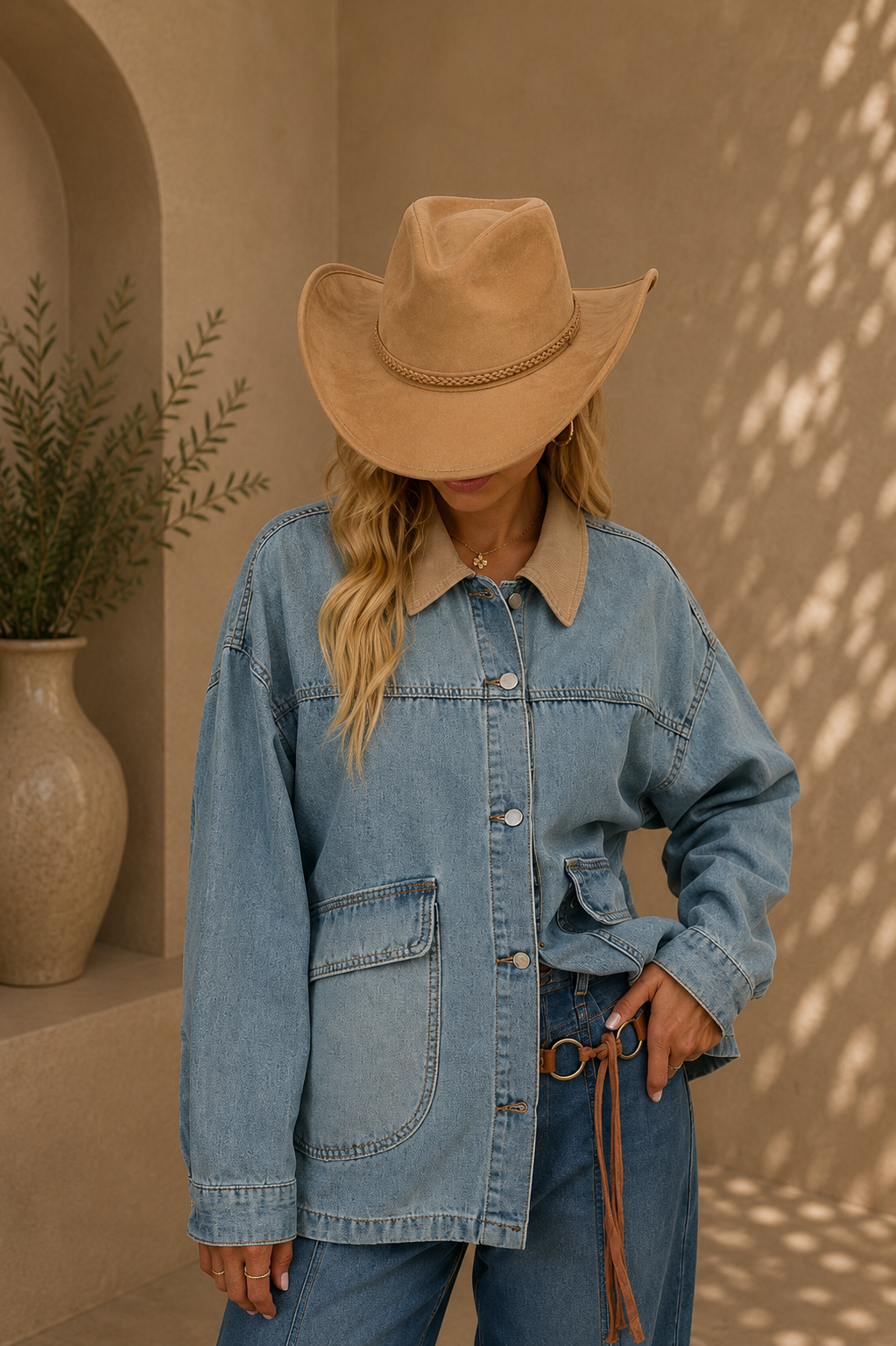 BiBi Washed Denim Jacket with Contrast Collar Detail