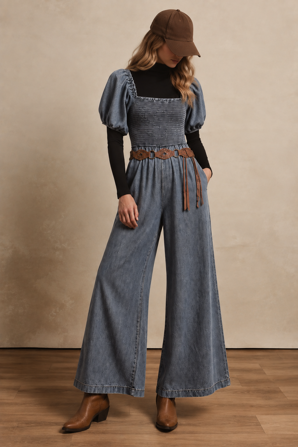 The Sienna Denim Jumpsuit | Women’s Square Neck Jumpsuit