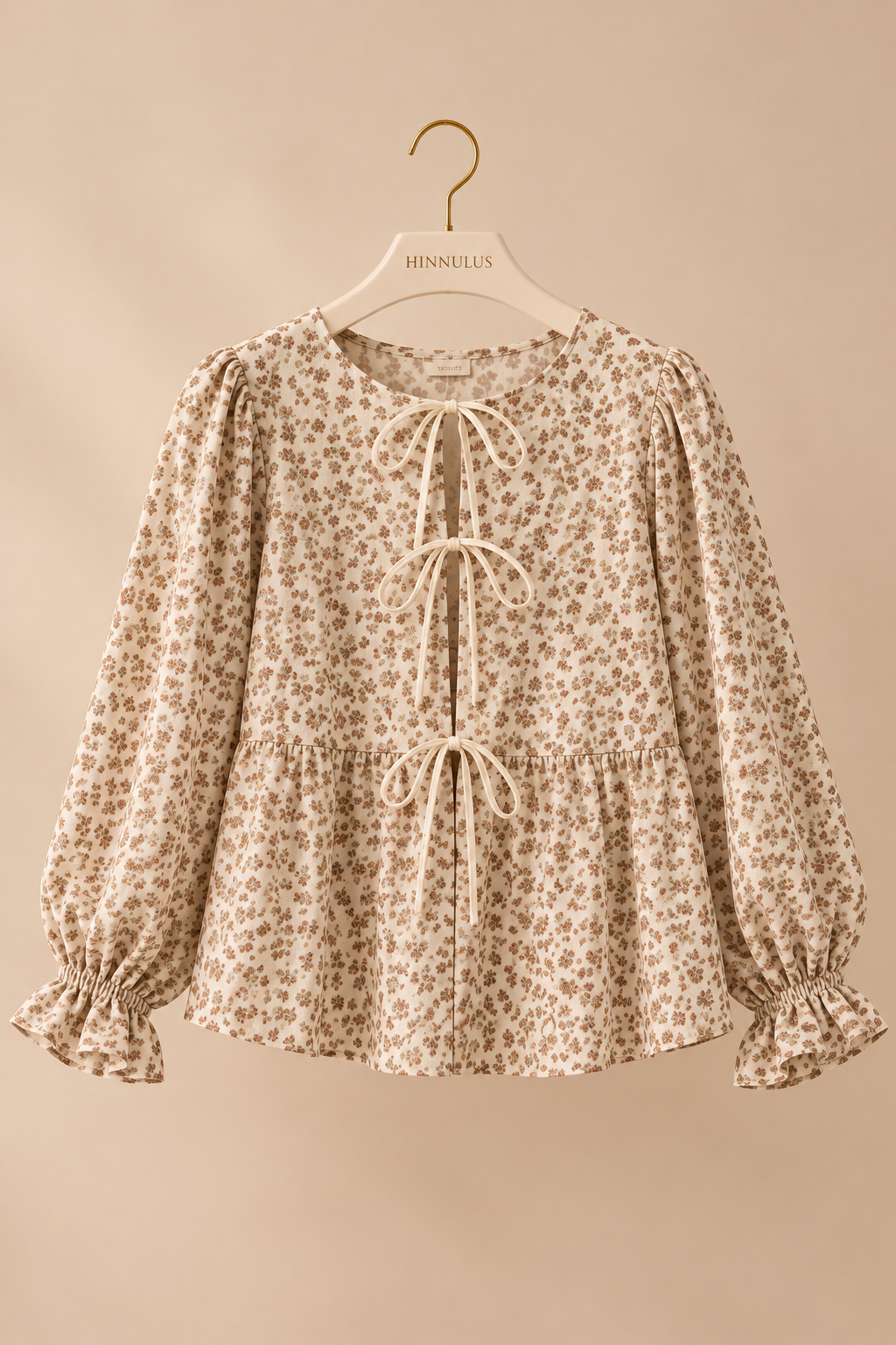 BiBi Floral Printed Peplum Blouse with Shirring and Tied
