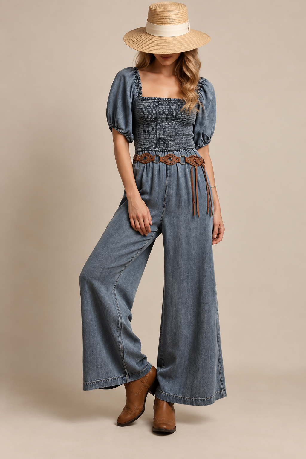 The Sienna Denim Jumpsuit | Women’s Square Neck Jumpsuit
