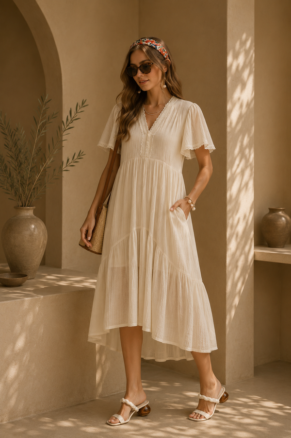 Textured Tiered Midi Dress | Elegant Women’s Dress