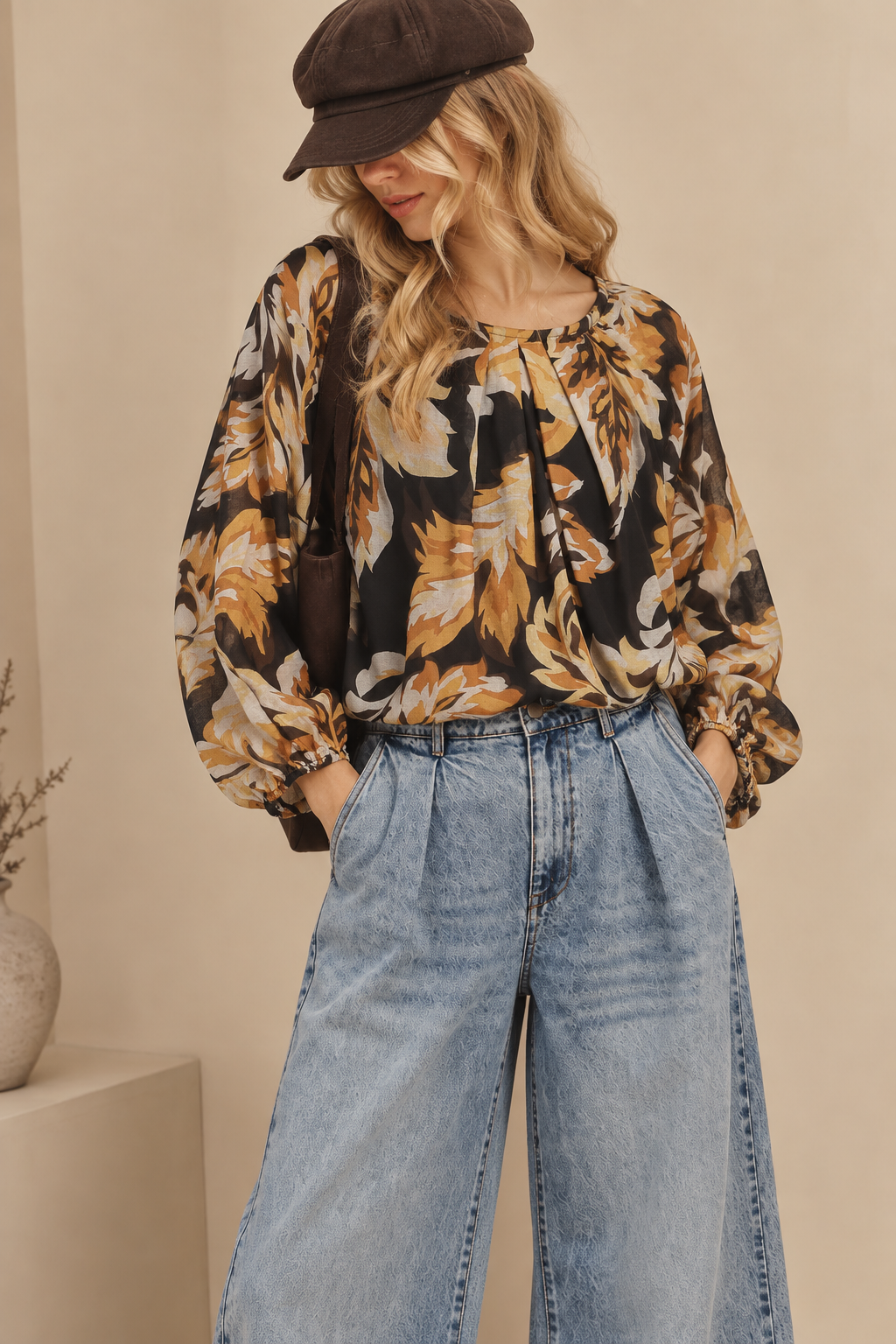 The Autumn Leaf Balloon Sleeve Blouse