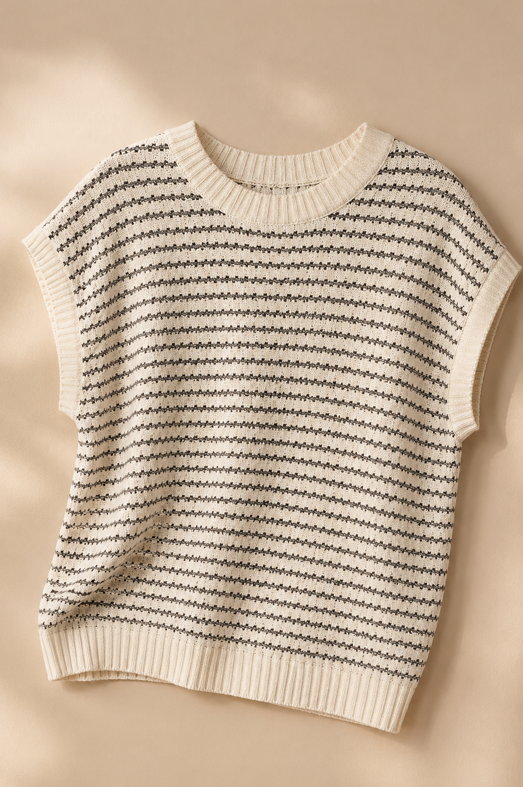 BiBi Pointelle Stripes Sleeveless Drop Shoulder Lightweight Sweater Top