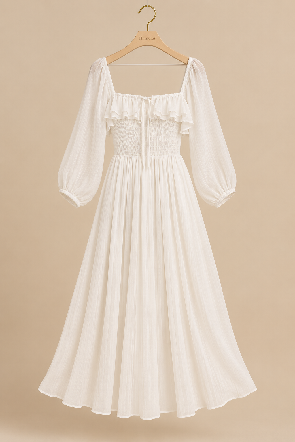 Ruffled Square Neck Balloon Sleeve Dress