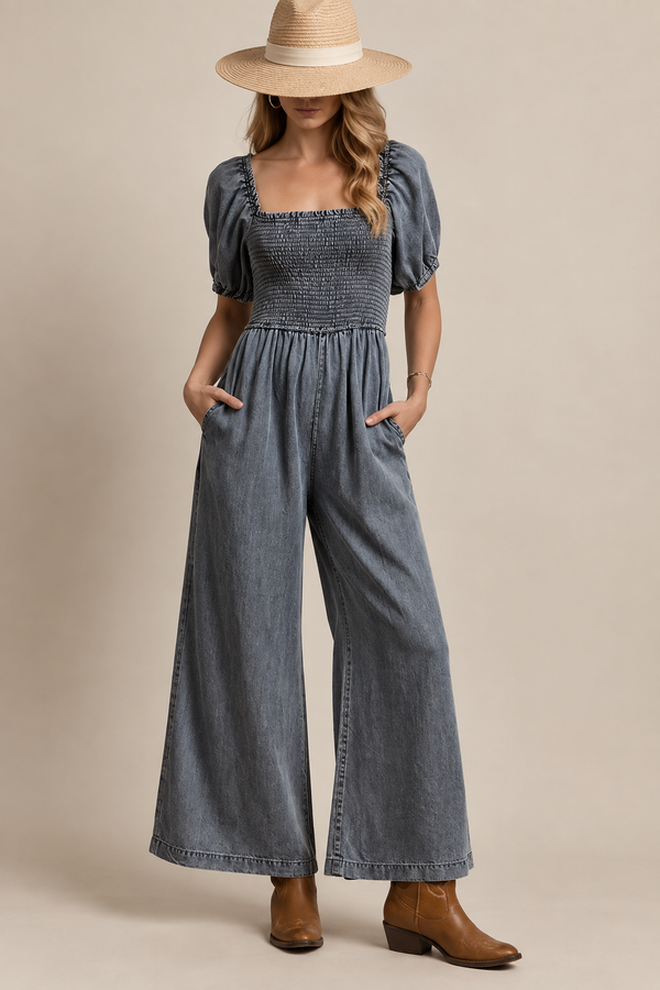 The Sienna Denim Jumpsuit | Women’s Square Neck Jumpsuit