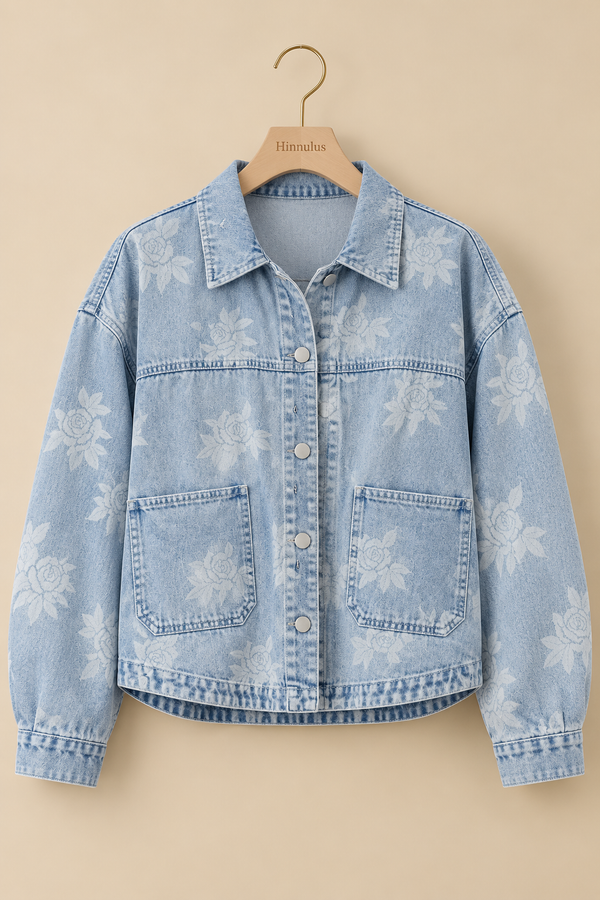 BiBi Printed Washed Denim Jacket With Pocket