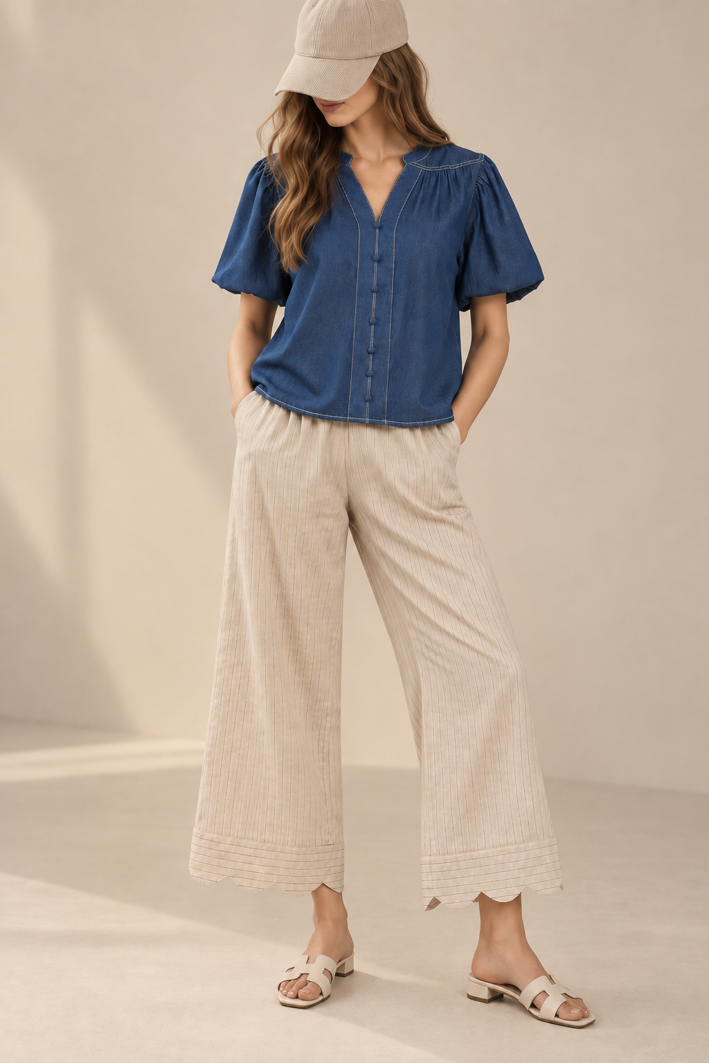 Vintage Denim Puff Sleeve Blouse | Women’s Cotton Denim Top