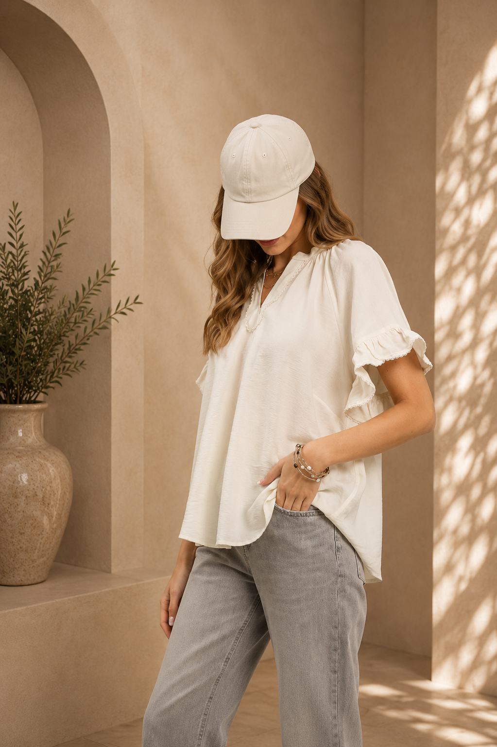 Ruffle Sleeve V-Neck Blouse | Elegant Women’s Blouse