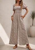 Floral Smocked Puff Sleeve Jumpsuit