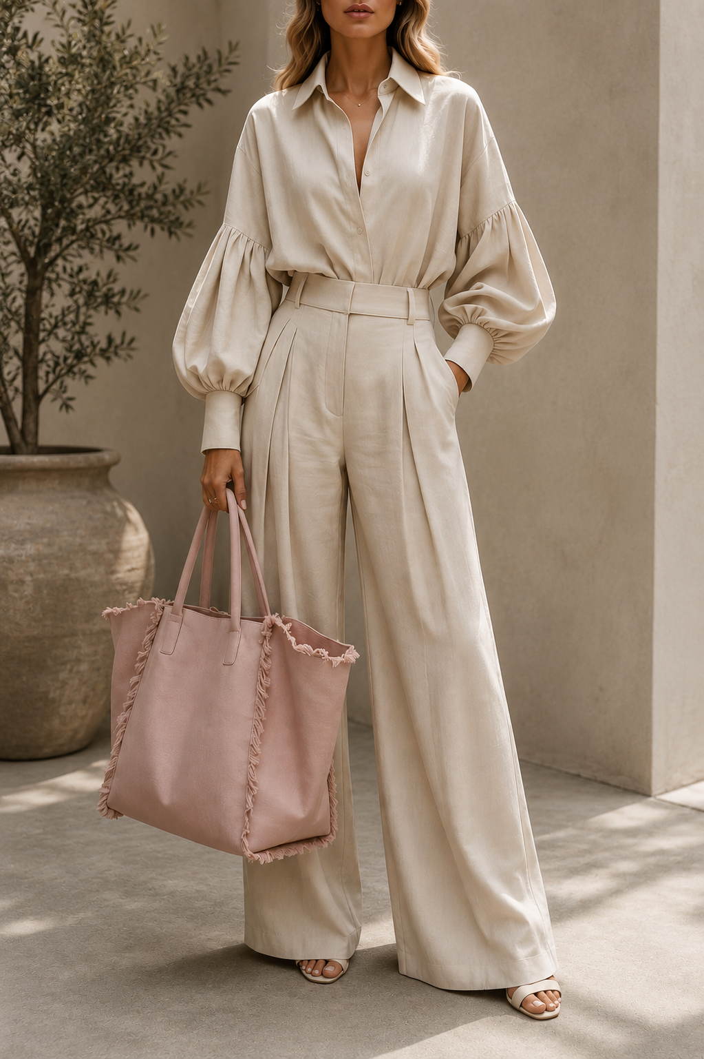 Lantern Sleeve Wide Leg Set