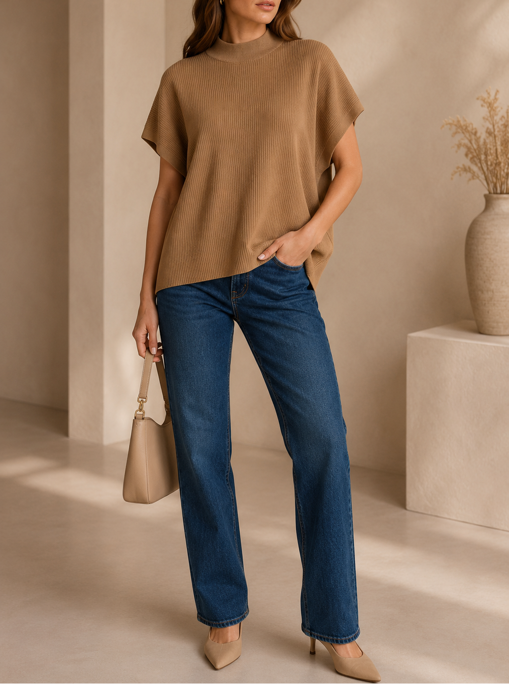 Zenana Viscose Mock Neck Short Sleeve Boxy Sweater