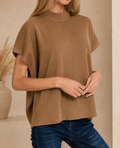 Zenana Viscose Mock Neck Short Sleeve Boxy Sweater