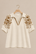 Umgee Floral Embroidered Sleeve Blouse