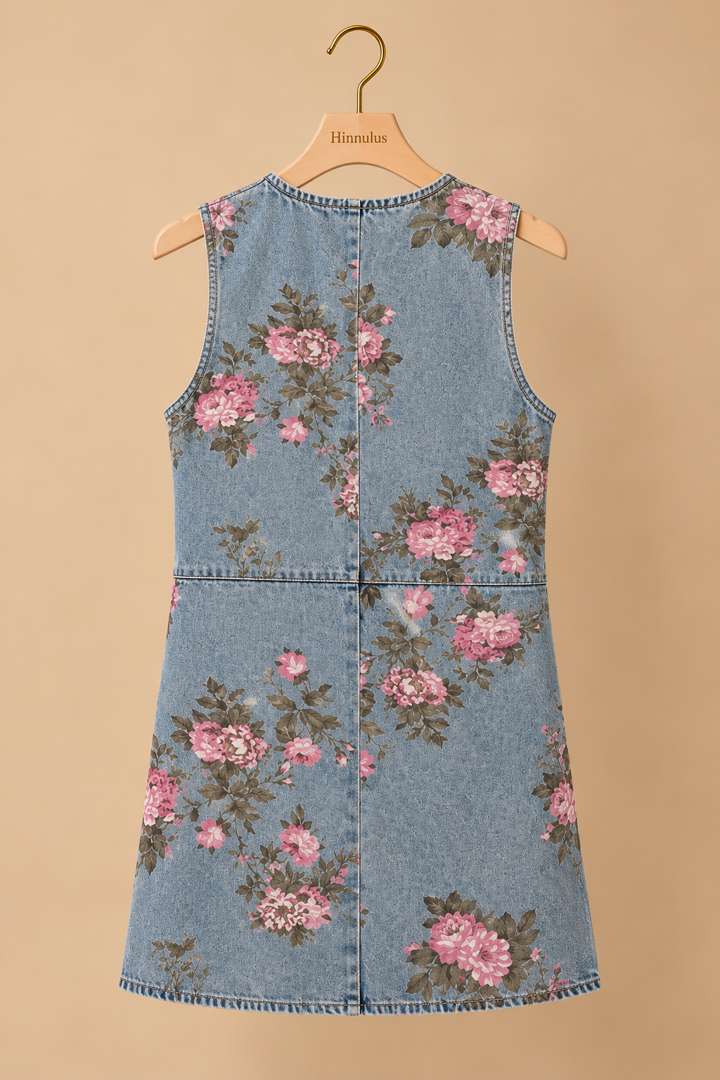 BiBi Floral Print Washed Denim Long Rider Vest