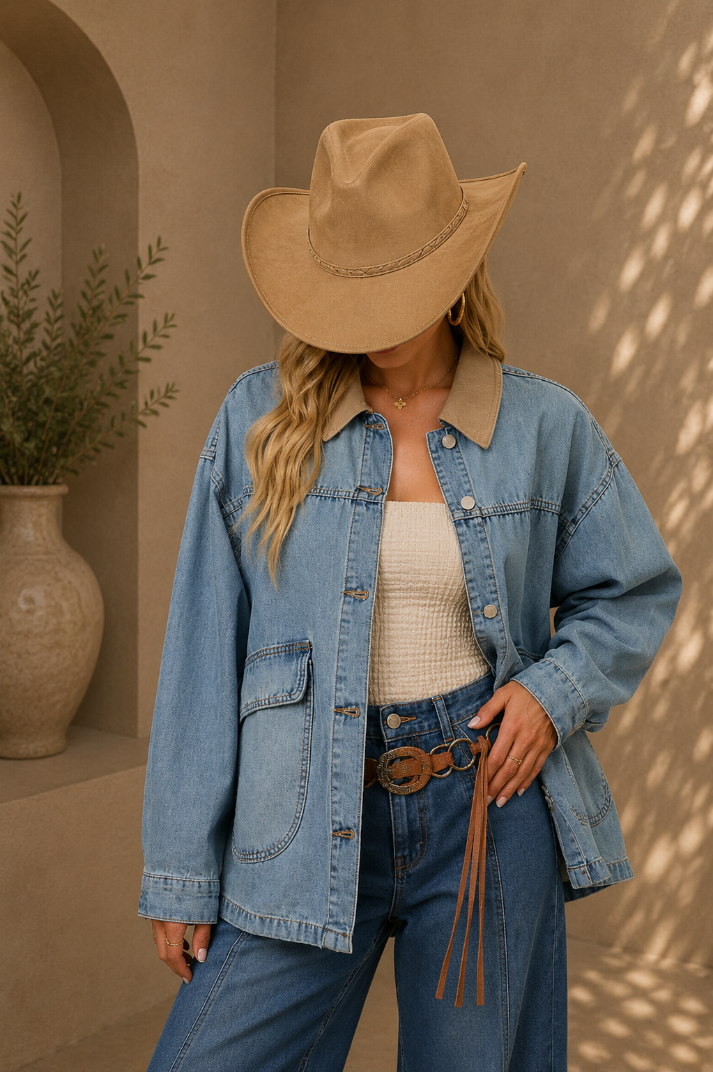 BiBi Washed Denim Jacket with Contrast Collar Detail