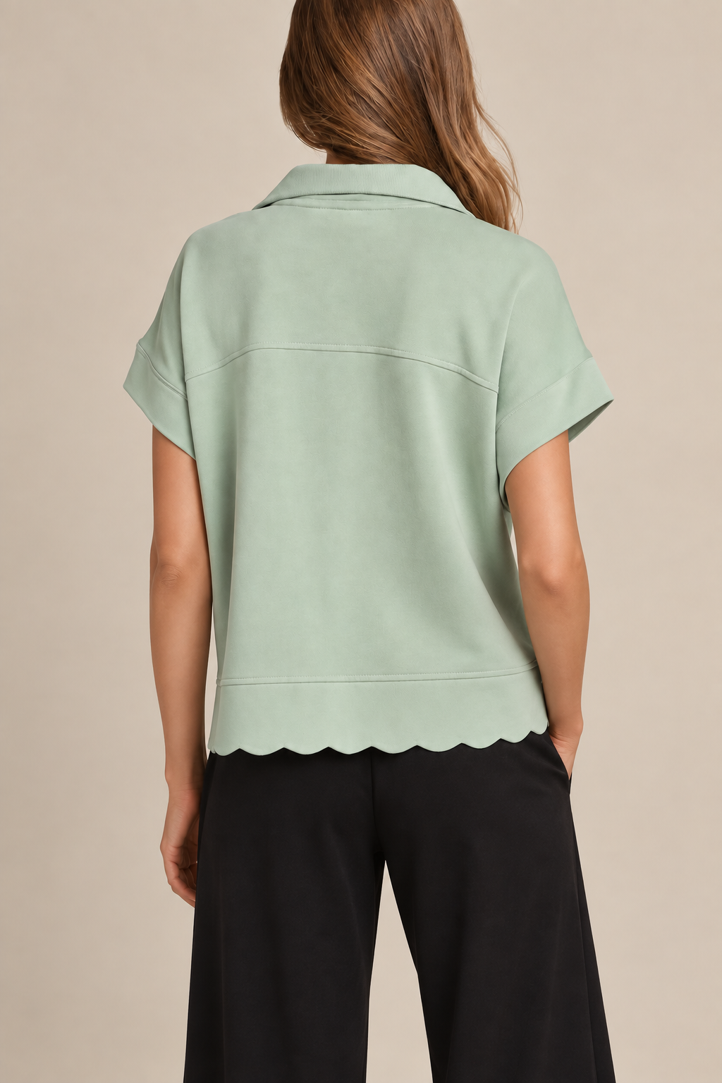 Half-Zip Scalloped Knit Pullover